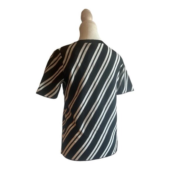 Ann Taylor Women's Black White Striped Stretch Knit Top | Medium Petite - Picture 4 of 8